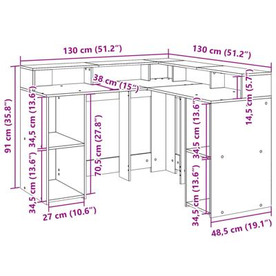 Bureau met LED-verlichting 130x130x91 cm bewerkt hout zwart - thumbnail
