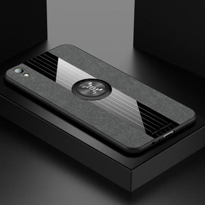 Voor OPPO R9 plus XINLI stiksels doek Textue schokbestendig TPU beschermhoes met ring houder (grijs)