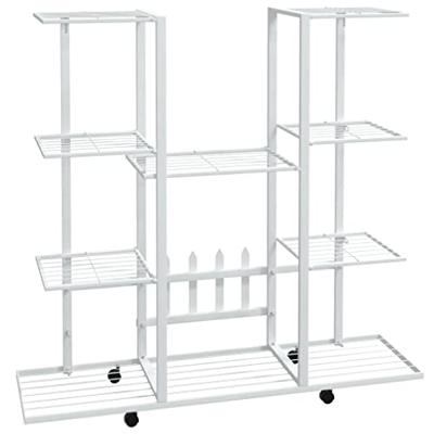 VidaXL Bloemenstandaard met wielen 94,5x24,5x91,5 cm ijzer wit VidaXL Bloemenstandaard met wielen 94,5x24,5x91,5 cm ijzer wit