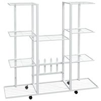 VidaXL Bloemenstandaard met wielen 94,5x24,5x91,5 cm ijzer wit - thumbnail