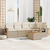 6-delige Loungeset met kussens poly rattan beige - thumbnail