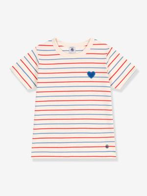 Kindershirt met strepen, hartje en korte mouwen PETIT BATEAU vanille