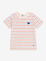 Kindershirt met strepen, hartje en korte mouwen PETIT BATEAU vanille - thumbnail
