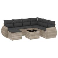 8-delige Loungeset met kussens poly rattan lichtgrijs - thumbnail