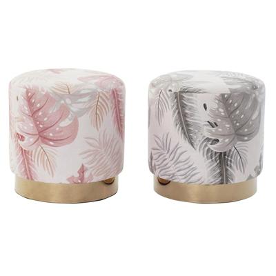 Voetensteun DKD Home Decor Grijs Gouden Hout Polyester Koraal Tropisch Blad van een plant (35 x 35 x 35 cm) (2 Stuks)