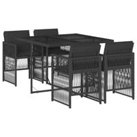 5-delige Tuinset met kussens poly rattan zwart - thumbnail