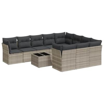 11-delige Loungeset met kussens poly rattan lichtgrijs