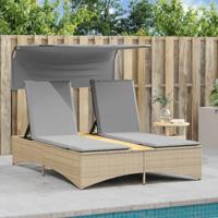 Ligbed 2-persoons luifel en kussens poly rattan gemengd beige - thumbnail
