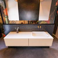 Badkamermeubelset Mondiaz Erin 150 cm met 2 Lades met RIDGE Wastafel Rechts Talc Zonder Kraangaten Greeploos Mat Rosee - thumbnail