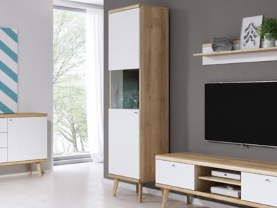 Kolomkast PROMI 1 deur eik riviera/wit met leds Kolomkast PROMI 1 deur eik riviera/wit met leds