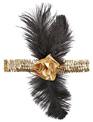 1920&apos;s pailletten hoofdband goud met bloem en veren