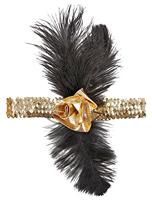1920&apos;s pailletten hoofdband goud met bloem en veren - thumbnail