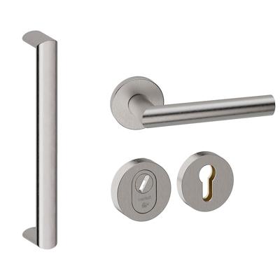 Hardbrass Voordeurset rond 3-delig met greep Moskou SKG3 met kerntrekbeveiliging - RVS