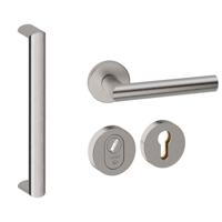 Hardbrass Voordeurset rond 3-delig met greep Moskou SKG3 met kerntrekbeveiliging - RVS - thumbnail