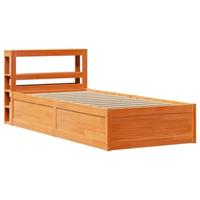 Bedframe met hoofdbord massief grenenhout wasbruin 90x190 cm - thumbnail