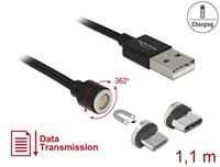 Delock 85723 Magnetische USB data- en oplaadkabelset voor Micro USB / USB Type-C zwart 1,1 m - thumbnail