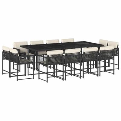 13-delige Tuinset met kussens poly rattan zwart