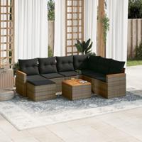 8-delige Loungeset met kussens poly rattan grijs - thumbnail