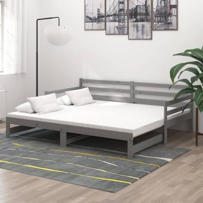 Slaapbank uitschuifbaar massief grenenhout grijs 2x(90x200) cm - thumbnail