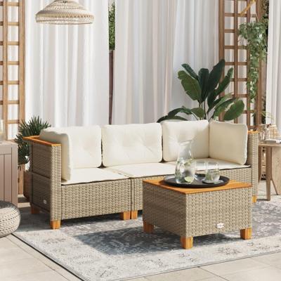 Tuinbank 3-zits met kussens poly rattan beige Tuinbank 3-zits met kussens poly rattan beige