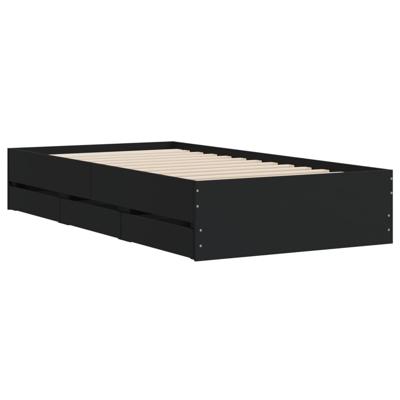 Bedframe met lades bewerkt hout zwart 90x200 cm - thumbnail