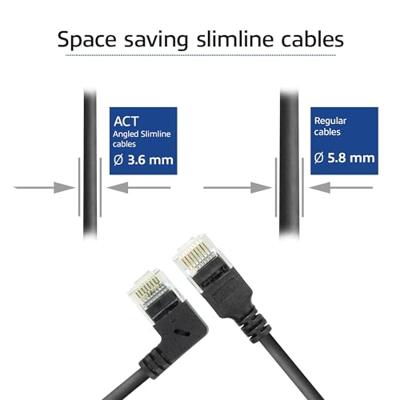 ACT Zwarte 1 meter U/UTP CAT6A LSZH slimline patchkabel met RJ45 connectoren. recht naar 90° haaks - thumbnail