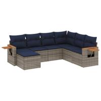 7-delige Loungeset met kussens poly rattan grijs - thumbnail