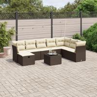 9-delige Loungeset met kussens poly rattan bruin - thumbnail