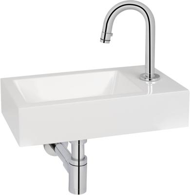 Saqu Square fonteinset met chromen kraan c-uitloop rechts wit mineraalmarmer