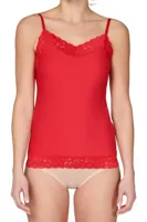 31912 Secrets dames hemd kant - Spaghetti bandjes - Kanten Naadloos dames hemd microfiber - lingerie top - L - Rood - Top - Singlet - L - thumbnail