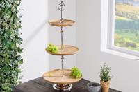 Decoratieve taartschaal PURE NATURE 68cm zilver mangohout handgemaakt drie niveaus - 42734 - thumbnail