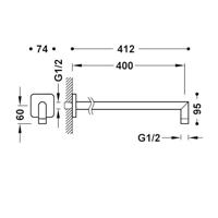 Wandarm Tres 40 cm met Scherpe Bocht en Vierkant Afdekplaat Mat Zwart Tres - thumbnail