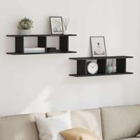 Wandplanken 2 st 75x18x20 cm spaanplaat zwart eikenkleurig - thumbnail