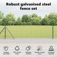 VidaXL Hek met paal grijs 0,6 x 10 m staal en pvc - thumbnail