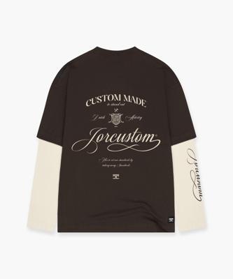 Jorcustom Handscript Double Layered Longsleeve T-Shirt Heren Bruin/Beige - Maat XL - Kleur: BeigeBruin | Soccerfanshop