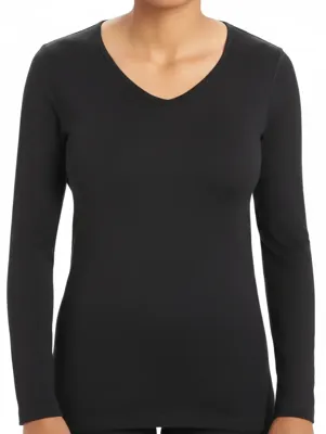 Dames thermo shirt Lange mouw - Thermo ondergoed dames - Diepe hals - Thermisch - S - Zwart - S - S - S - S - S - S - S - S - S - S - S