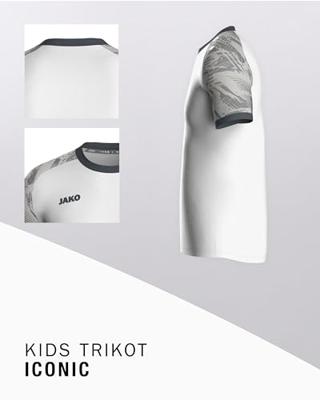 JAKO 4224K Shirt Iconic Km Kids - Wit/Zachtgrijs/Antra Light - 164