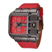 Oulm 3364 mannen vierkante wijzerplaat lederen riem quartz horloge (rood) - thumbnail