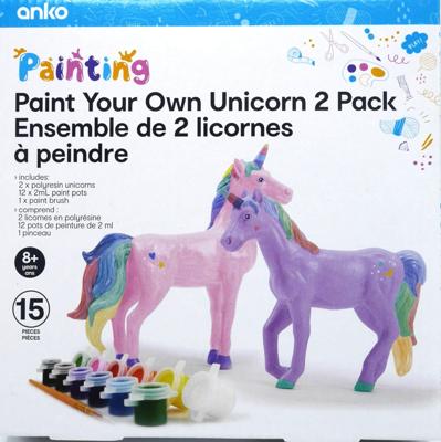 2 eenhoorns van polyhars om in je eigen kleuren te schilderen.
