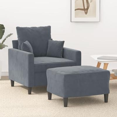 Fauteuil met voetenbank 60 cm fluweel donkergrijs