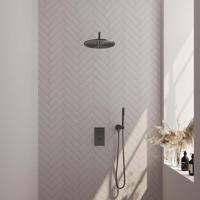 Regendoucheset Inbouw Brauer Gunmetal Edition Thermostatisch 30 cm met 3-Weg Omstelling, Gebogen Wandarm en Staaf Handdouche Geborsteld Gunmetal - thumbnail