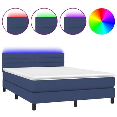Boxspring met matras en LED stof blauw 140x190 cm