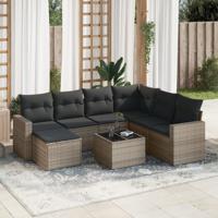 8-delige Loungeset met kussens poly rattan grijs - thumbnail