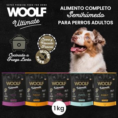 Natuurlijk hondenvoer, halfvochtig hondenvoer, gezond hondenvoer, voor volwassenen en senioren, 85% eendenvlees, zachte textuur, hoge smakelijkheid, glutenvrij, 1 kg Woolf