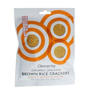 Clearspring Bruine rijstcracker met sesam & tamari bio 40 Gram