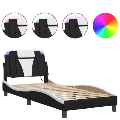 Bedframe "Viana" met LED zonder matras kunstleer zwart en wit 200x200 cm