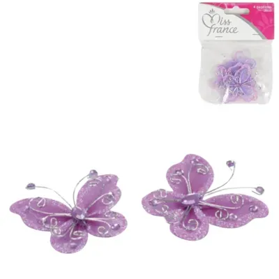 Decoratieve vlinder paars 4 cm set van 4 | 24 stuks
