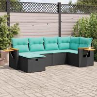 6-delige Loungeset met kussens poly rattan zwart - thumbnail