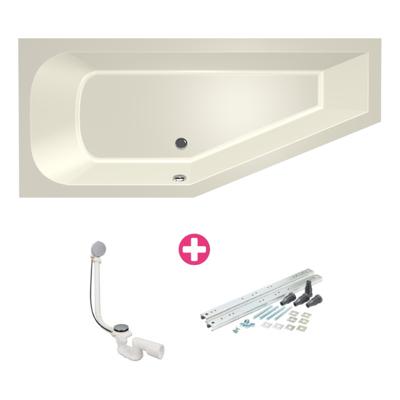Ruimtebesparend bad Xenz Lagoon compact | Links | 160x75 cm | Incl.Badafvoer | Met overloop | Acryl | Pergamon glans