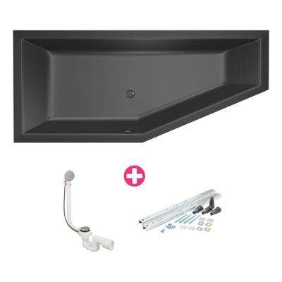 Ligbad Xenz Society compact | Links | 160x90 cm | Incl.Badafvoer | Met overloop | Acryl | Zwart mat